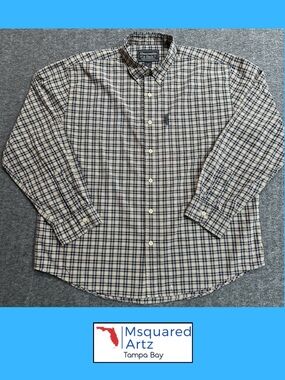 Abercrombie & Fitch Plaid Button Front Shirt Mens XL Blue Tan Cotton Y2K XL